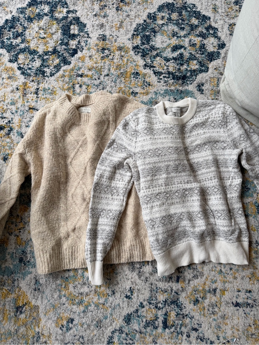 J. Crew and lucky Women's Crewneck Sweaters in Beige and Light Gray Pattern